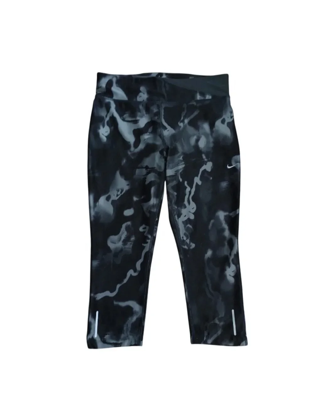 Nike Dri-FIT Womens Cropped Leggings M Black Gray Abstract Print Reflective.